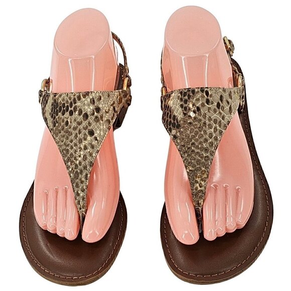 KELLY & KATIE Bania Tan Faux Snakeskin Stacked Heel Thong  Sandals 8M - Picture 2 of 9